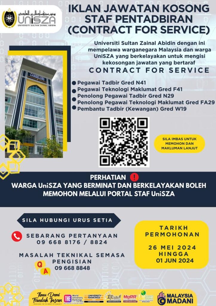 IKLAN JAWATAN KOSONG STAF PENTADBIRAN UNIVERSITI SULTAN ZAINAL ABIDIN
